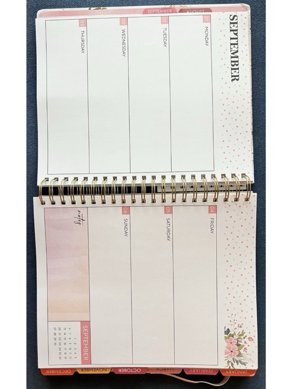 Planner 17 Month 2026-27 DAISY FLORAL Month Day Week Organizer Calendar 9"Wx11"H - Picture 8 of 16